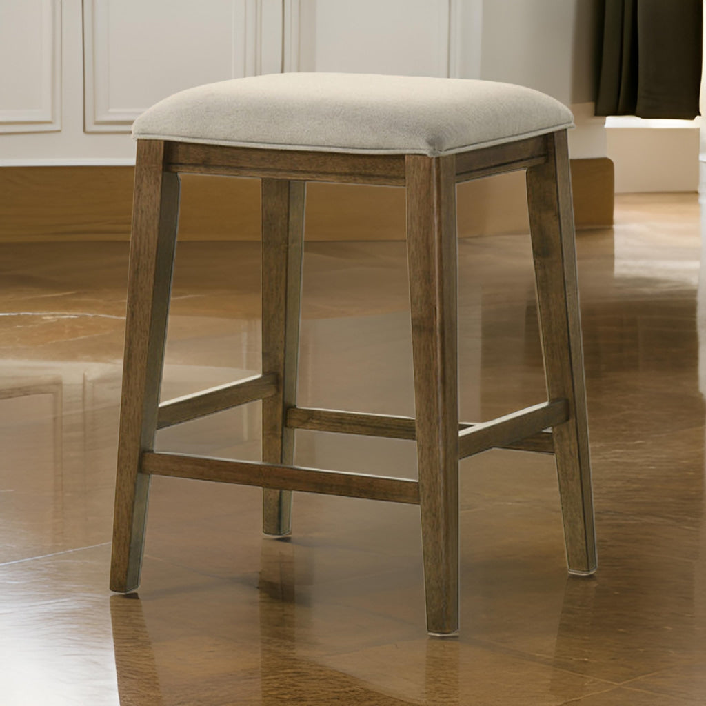 Rani 26 Inch Counter Height Stool, Cushioned Seat, Backless, Beige Finish By Casagear Home