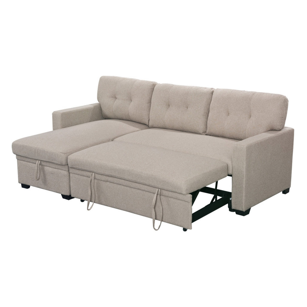 Ady 83 Inch Sleeper Sectional Sofa Storage Chaise Reversible Beige By Casagear Home BM311415