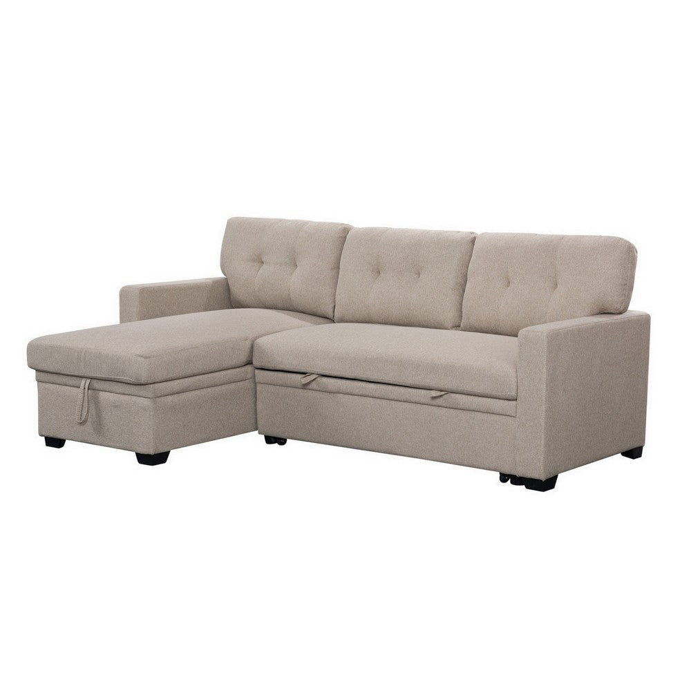 Ady 83 Inch Sleeper Sectional Sofa, Storage Chaise, Reversible, Beige By Casagear Home