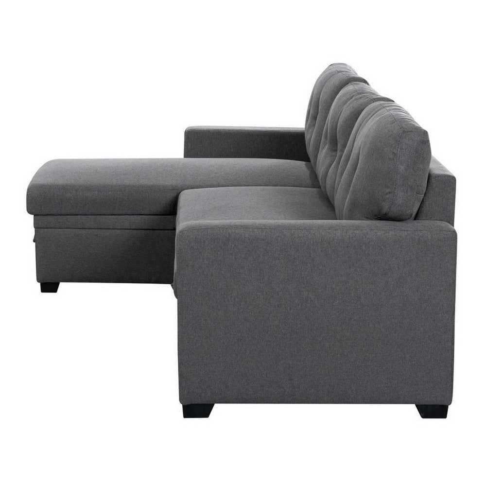 Ady 83 Inch Sleeper Sectional Sofa with Storage Chaise Reversible Gray By Casagear Home BM311416