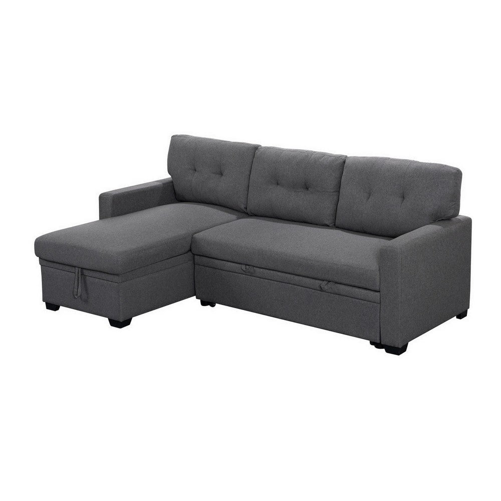 Ady 83 Inch Sleeper Sectional Sofa with Storage Chaise, Reversible, Gray By Casagear Home