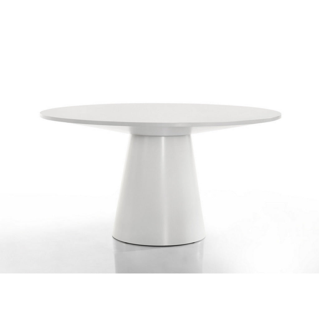 Yuvi 59 Inch Dining Table Round Tabletop and Pedestal Base White Finish By Casagear Home BM311417