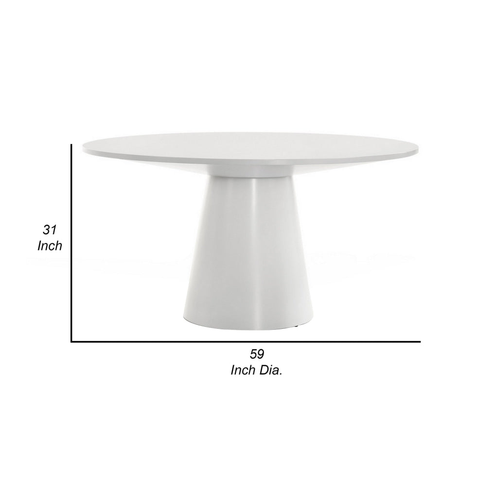 Yuvi 59 Inch Dining Table Round Tabletop and Pedestal Base White Finish By Casagear Home BM311417