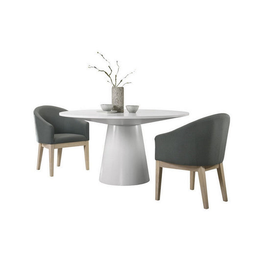 Yuvi 3 Piece Dining Table and Chair Set, Round, Barrel Seat, White, Gray By Casagear Home