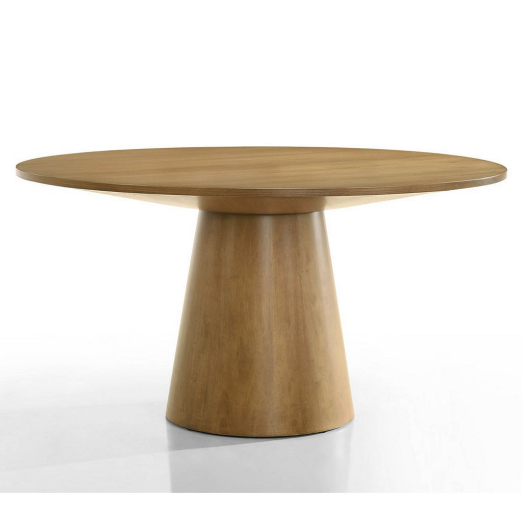 Yuvi 59 Inch Dining Table Round Tabletop and Pedestal Base Brown Finish By Casagear Home BM311420