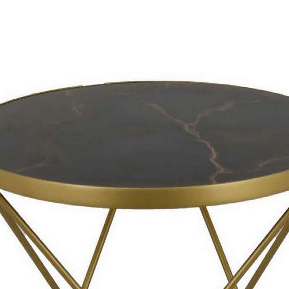 20 Inch Plant Stand Table Round Top Open Metal Frame Black and Gold By Casagear Home BM311433