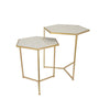 Plant Stand Table Set of 2 Metal Gold Frames Hexagonal White Tabletops By Casagear Home BM311455