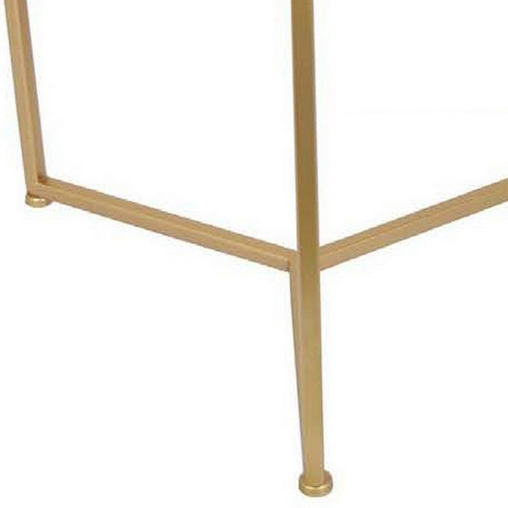 Plant Stand Table Set of 2 Metal Gold Frames Hexagonal White Tabletops By Casagear Home BM311455