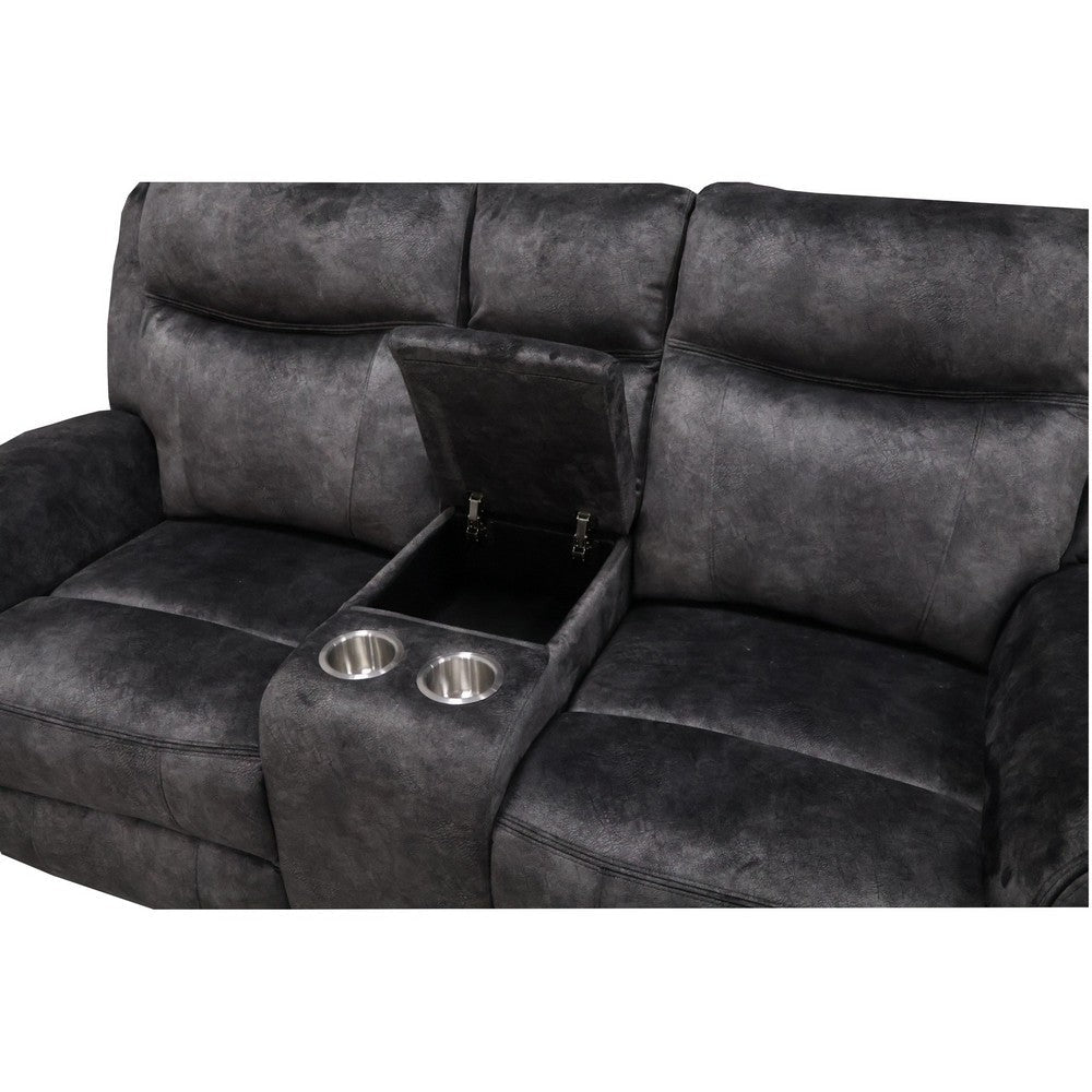 Harbor 73 Inch Loveseat Dual Recliners and Console Gray Faux Suede By Casagear Home BM311473