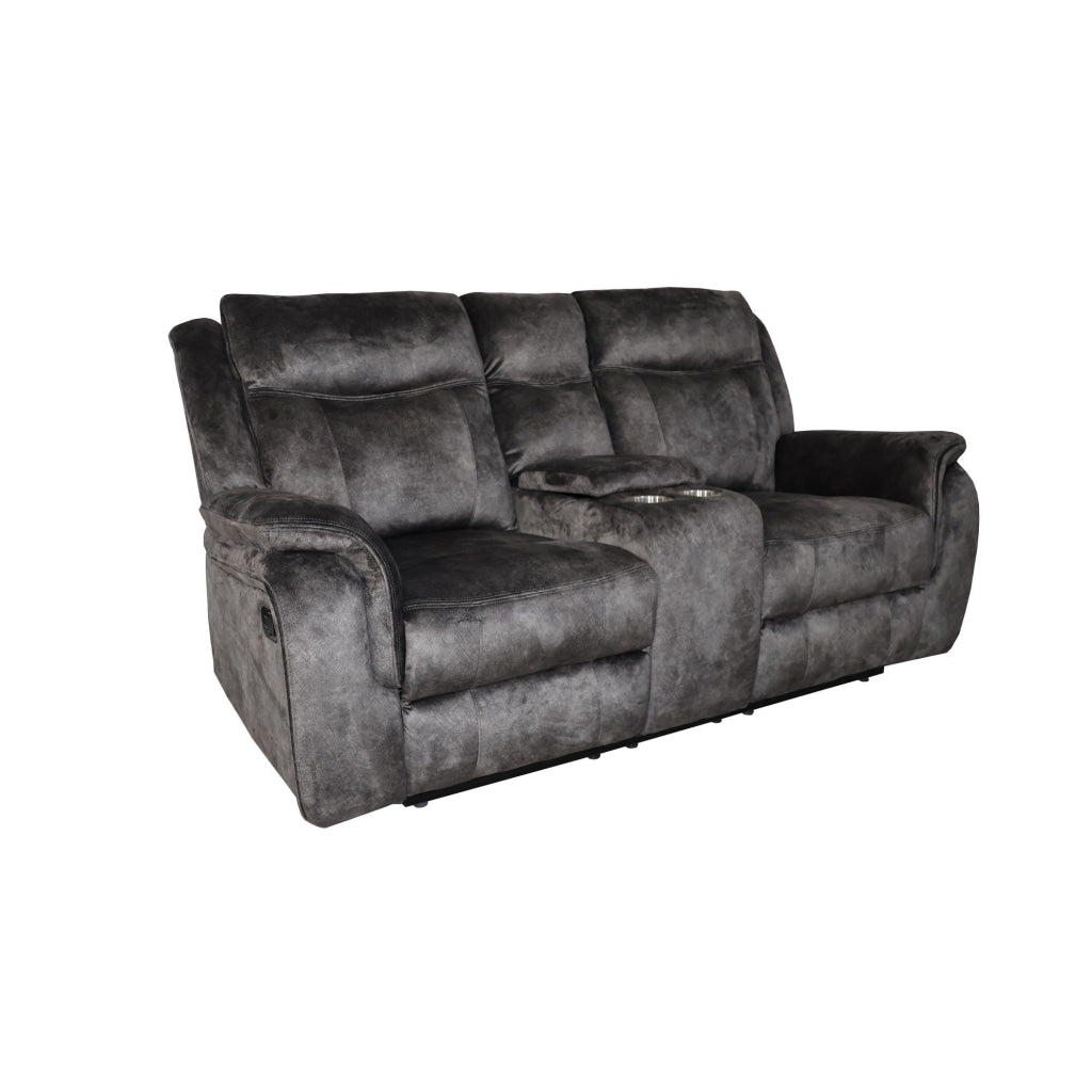 Harbor 73 Inch Loveseat Power Recliners Console Gray Faux Suede By Casagear Home BM311474