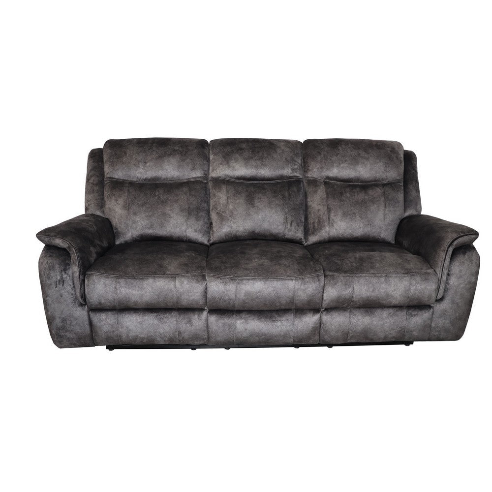 Harbor 82 Inch Sofa with Dual Manual Recliners Gray Faux Suede Upholstery By Casagear Home BM311475