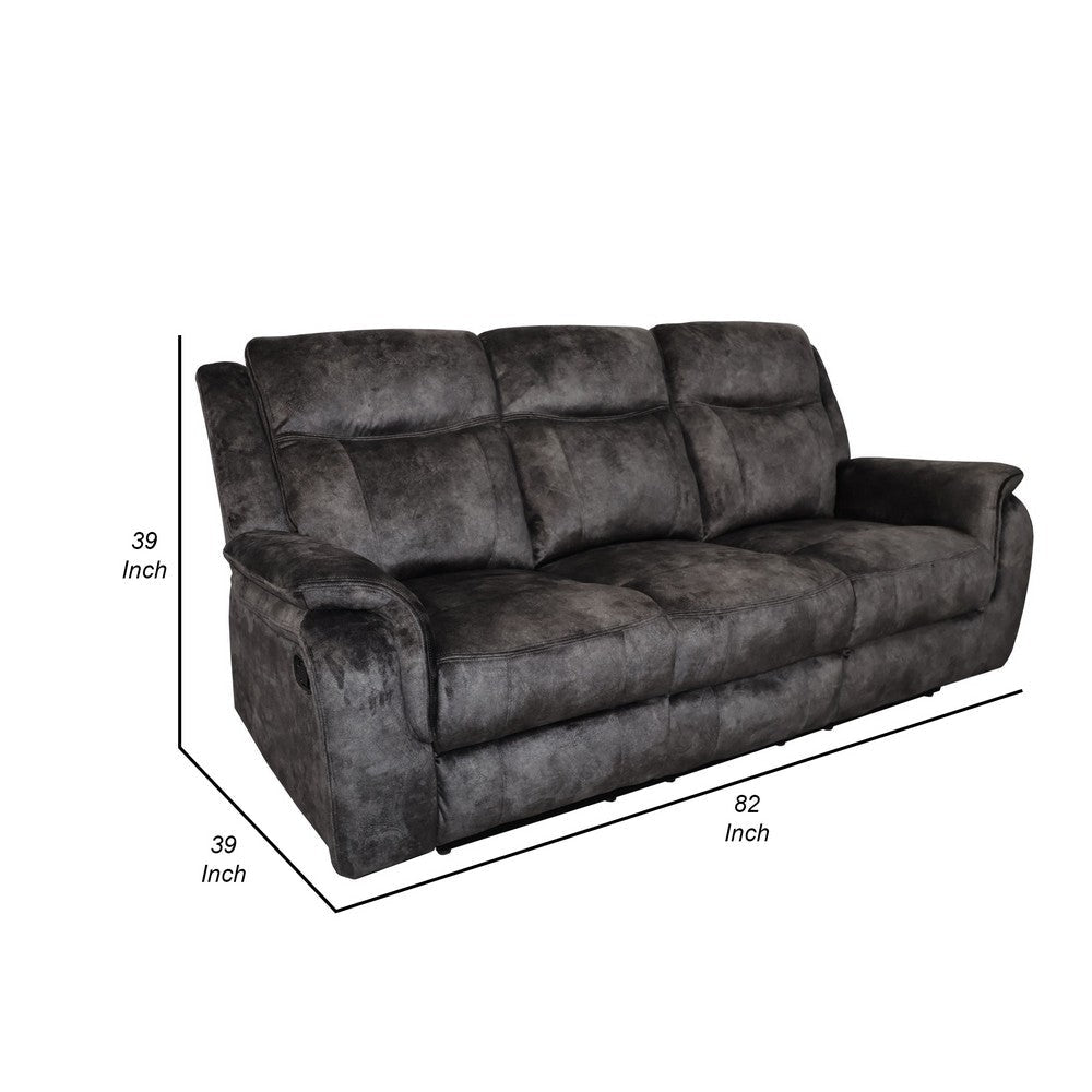 Harbor 82 Inch Sofa with Dual Power Recliners Gray Faux Suede Upholstery By Casagear Home BM311476