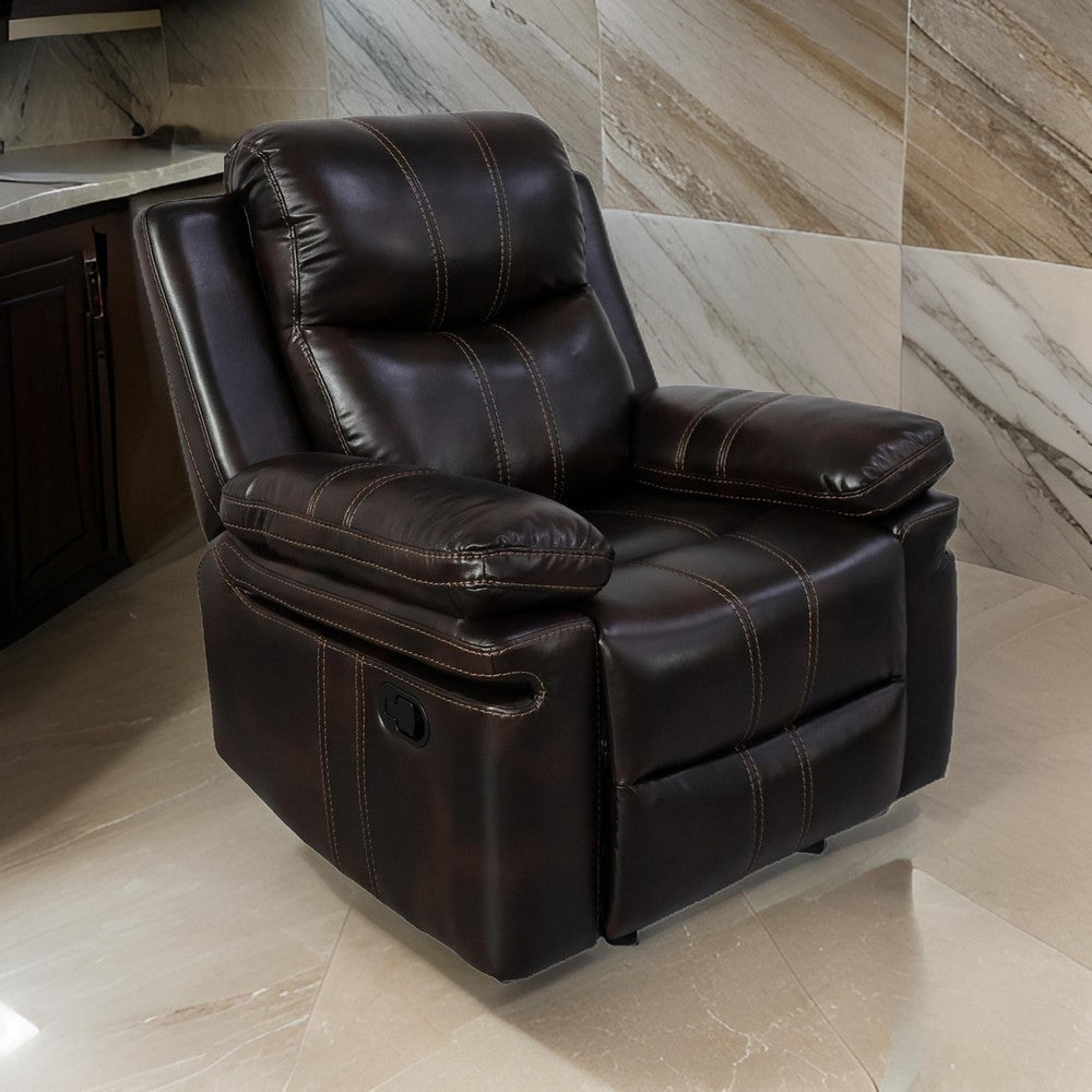 Linden 37 Inch Power Glider Recliner Chair Plush Brown Faux Leather By Casagear Home BM311477