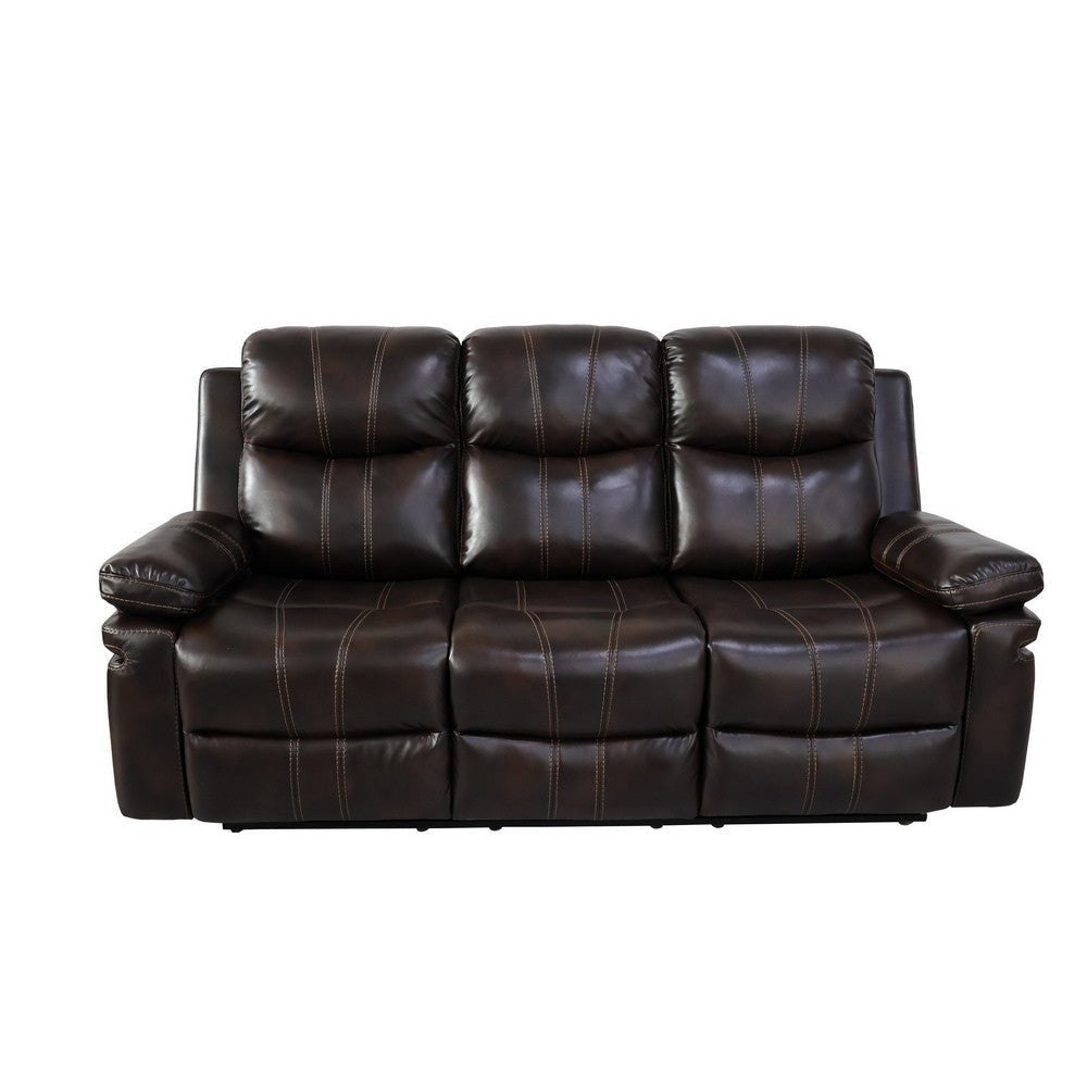 Linden 80 Inch Sofa with Drop Down Tray and Power Recliners Wood Brown By Casagear Home BM311480