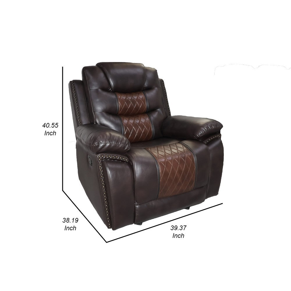 Asher 39 Inch Power Recliner Chair Wood Pocket Coils Brown Faux Leather By Casagear Home BM311482