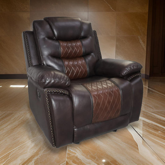 Asher 39 Inch Power Recliner Chair Wood Pocket Coils Brown Faux Leather By Casagear Home BM311482