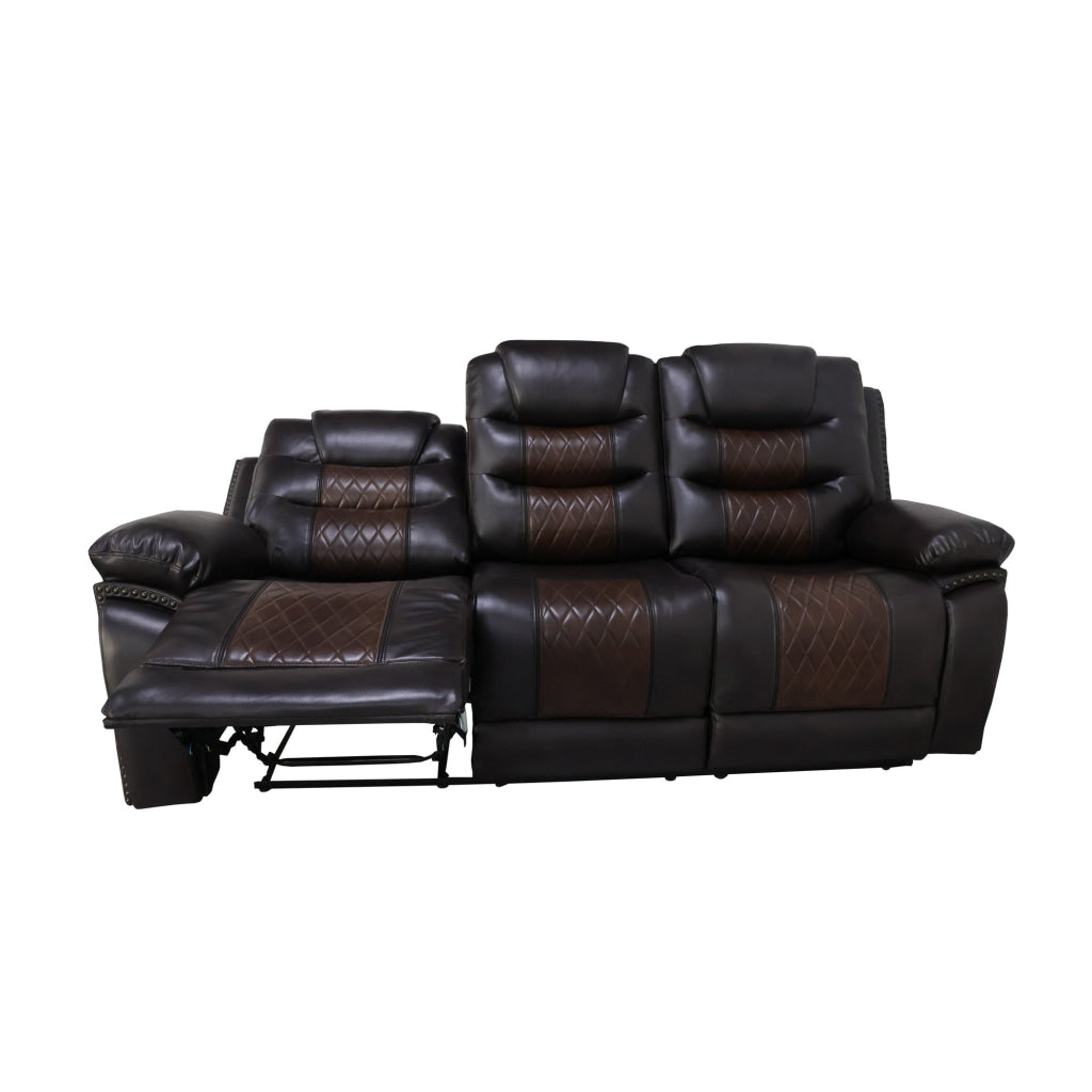 Asher 85 Inch Sofa with Dual Recliners Brown Faux Leather Upholstery By Casagear Home BM311485