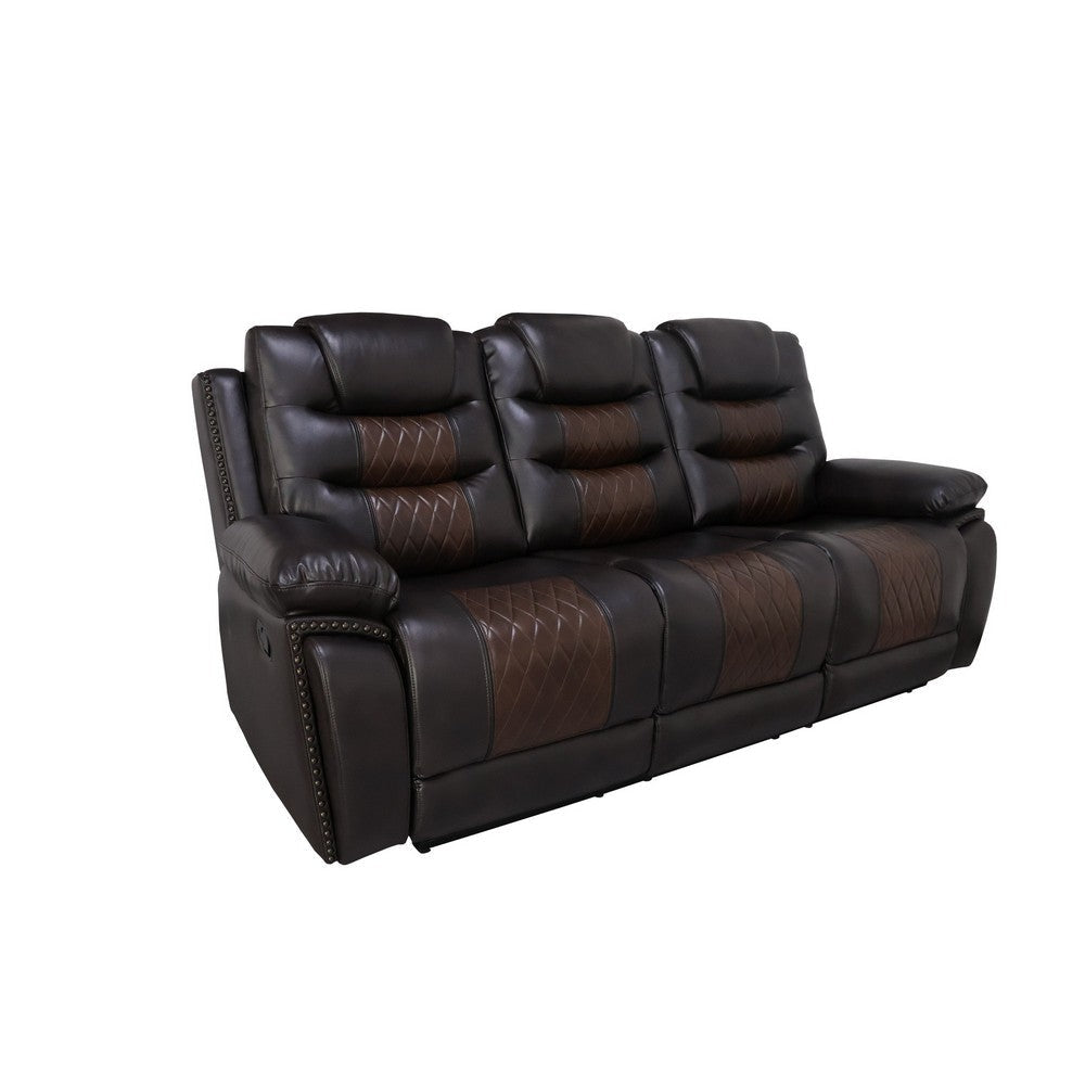 Asher 85 Inch Sofa with Dual Recliners, Brown Faux Leather Upholstery By Casagear Home