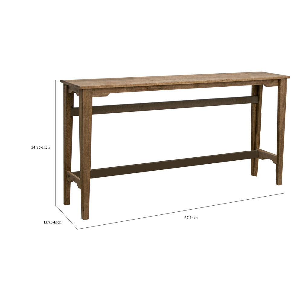 Asic 67 Inch Bar Height Sofa Table Natural Brown Mango Wood Grain Details By Casagear Home BM311499