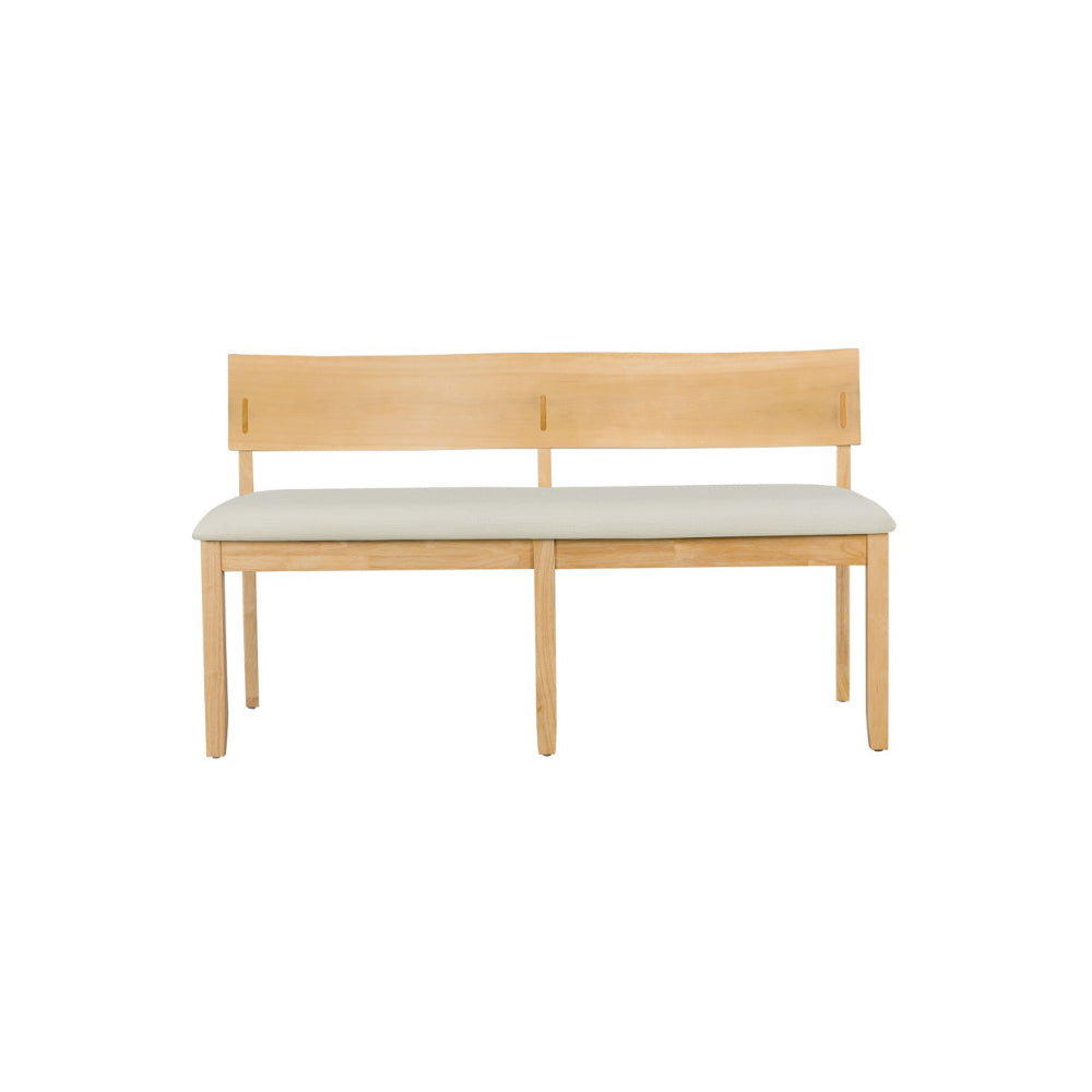 Celi 53 Inch Dining Bench Cream Fabric Seat Natural Brown Wood Frame By Casagear Home BM311520