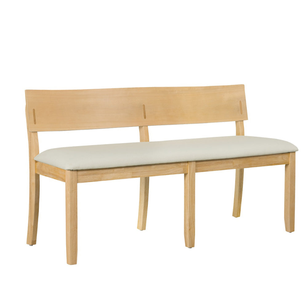 Celi 53 Inch Dining Bench Cream Fabric Seat Natural Brown Wood Frame By Casagear Home BM311520