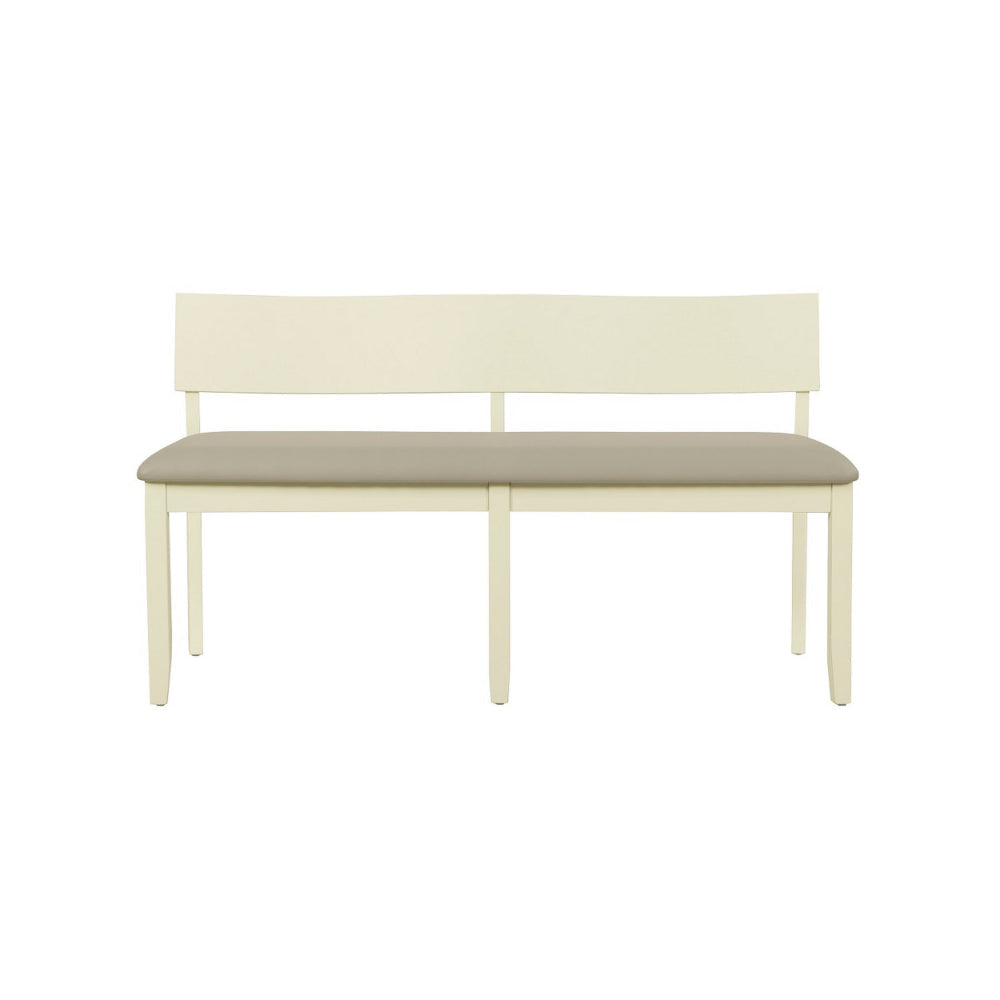 Celi 53 Inch Dining Bench Taupe Faux Leather Seat Beige Wood Frame By Casagear Home BM311521