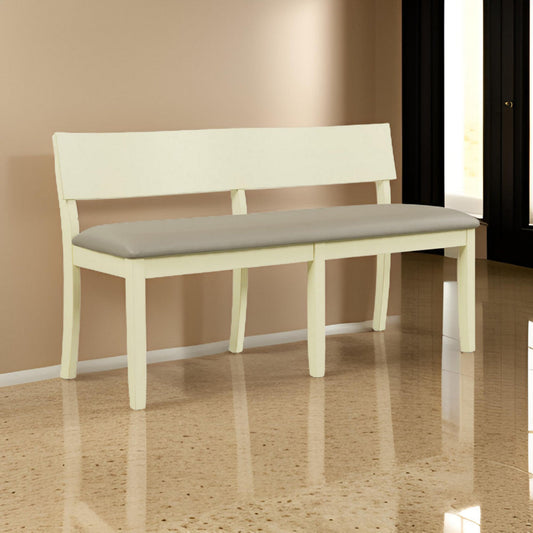 Celi 53 Inch Dining Bench, Taupe Faux Leather Seat, Beige Wood Frame By Casagear Home