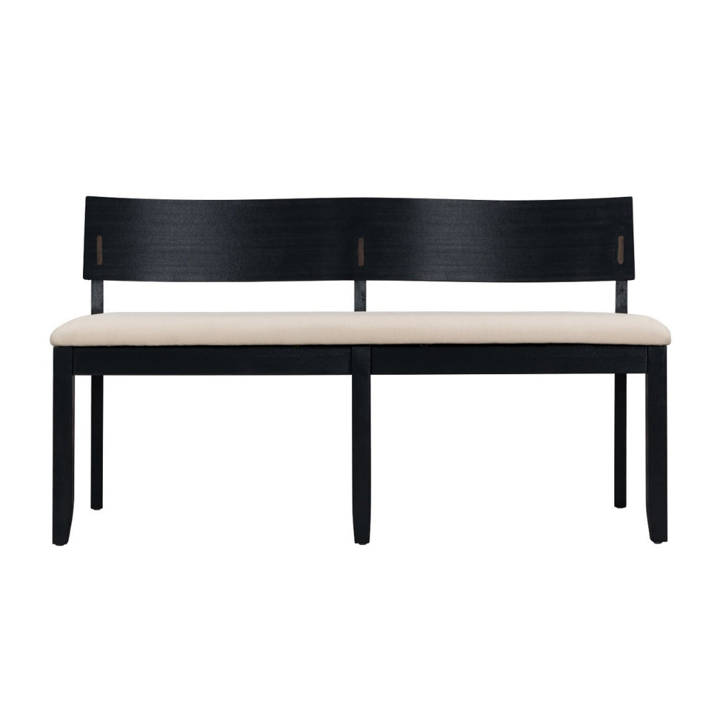 Celi 53 Inch Dining Bench Cream Fabric Seat Matte Black Wood Frame By Casagear Home BM311522