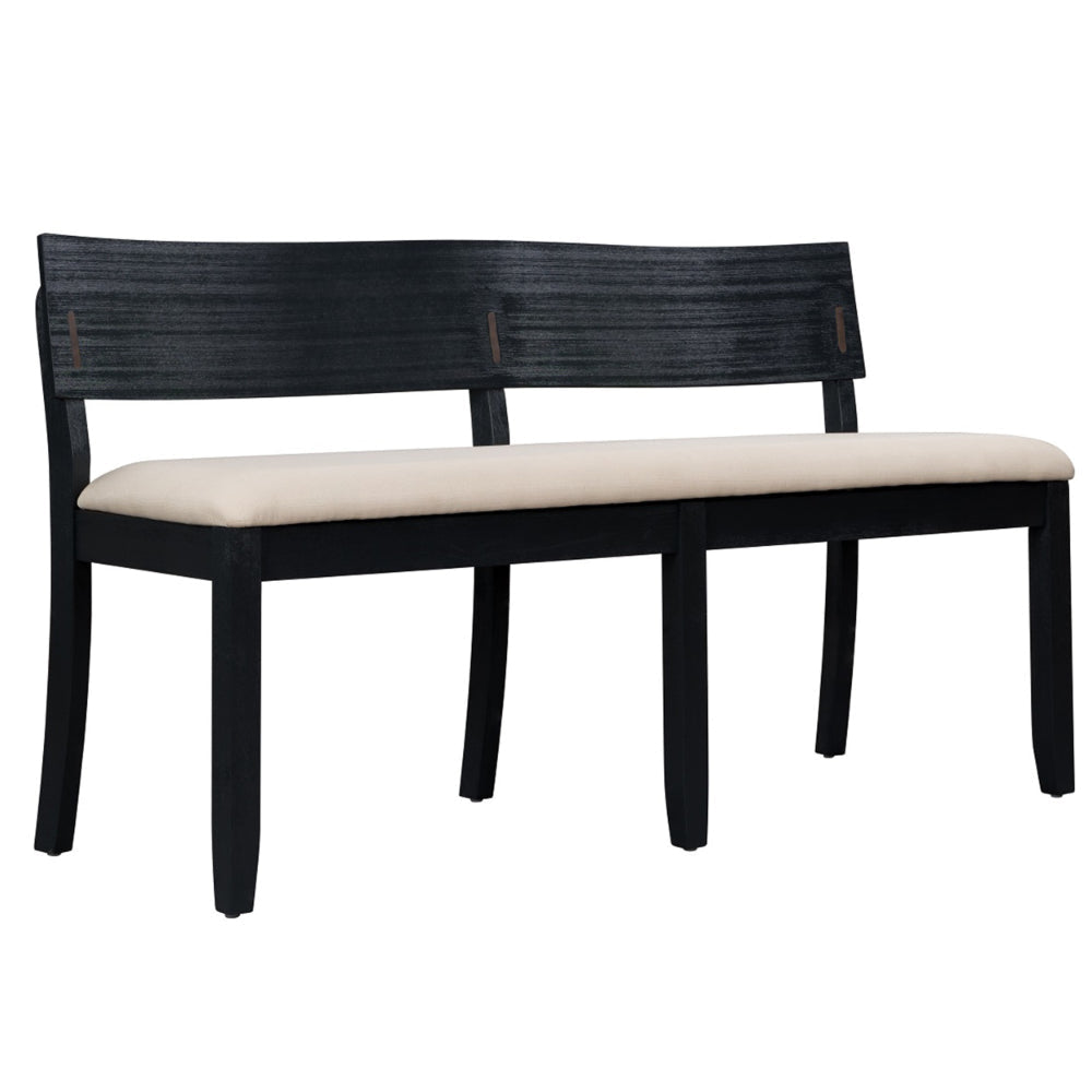 Celi 53 Inch Dining Bench Cream Fabric Seat Matte Black Wood Frame By Casagear Home BM311522