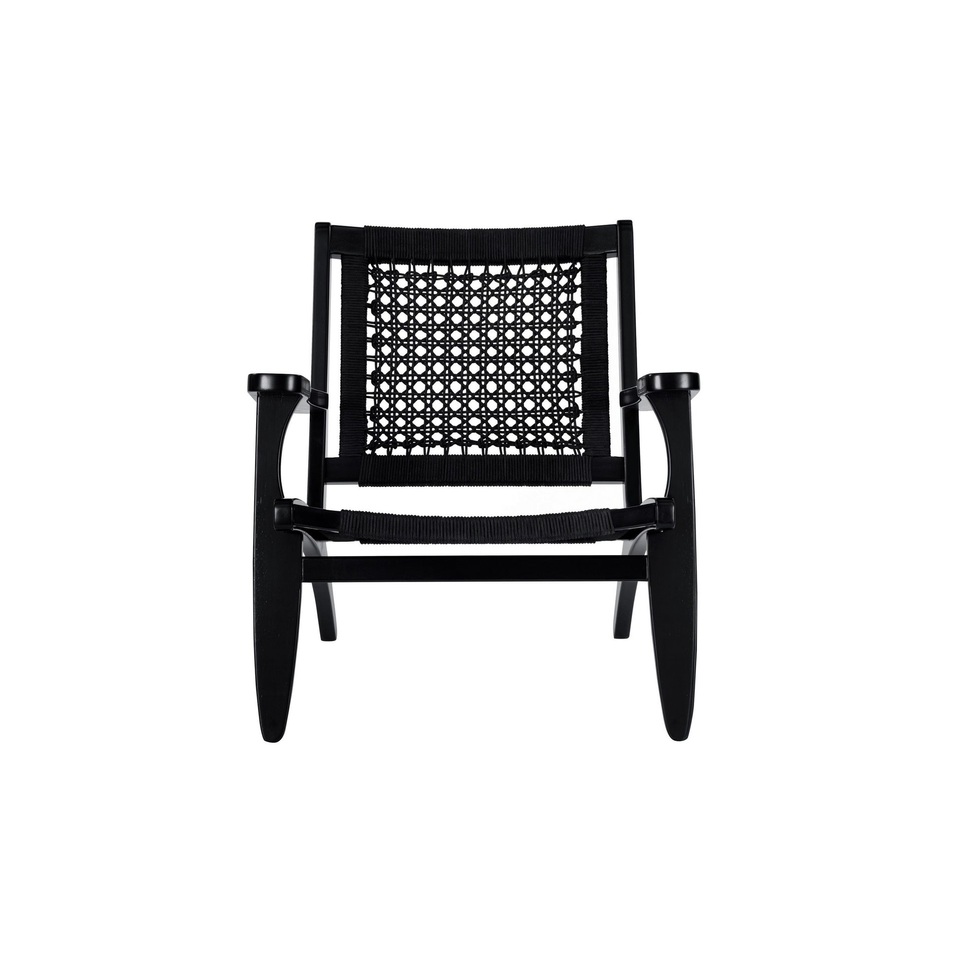 Heor 29 Inch Accent Chair Hexagon Rope Woven Back Seat Black Wood By Casagear Home BM311526