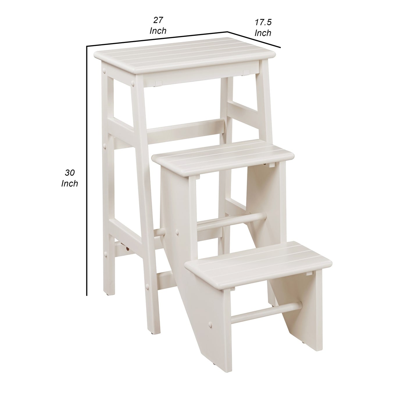 Nero 30 Inch Folding Step Stool 3 Tier Design Farmhouse Cream Wood By Casagear Home BM311530