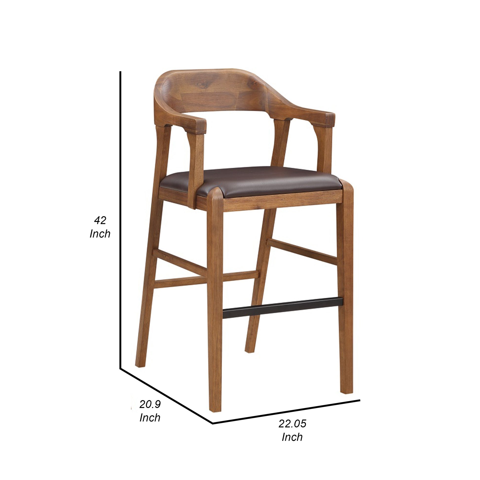 Rase 29 Inch Barstool Chair Faux Leather Seat Open Curved Back Brown By Casagear Home BM311532