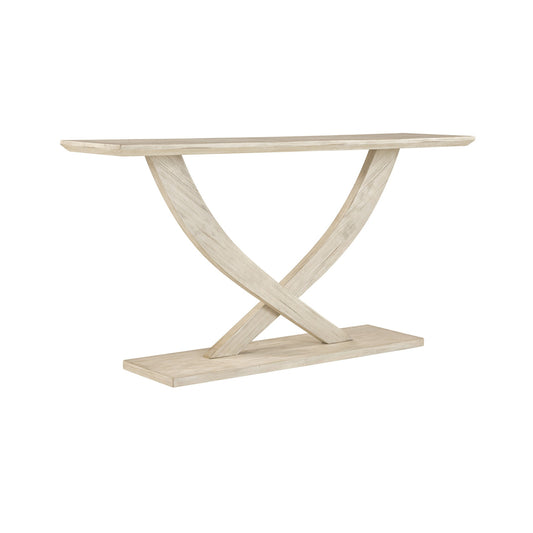 Rase 57 Inch Console Table Cross Leg Design Pedestal Base Whitewash Wood By Casagear Home BM311535