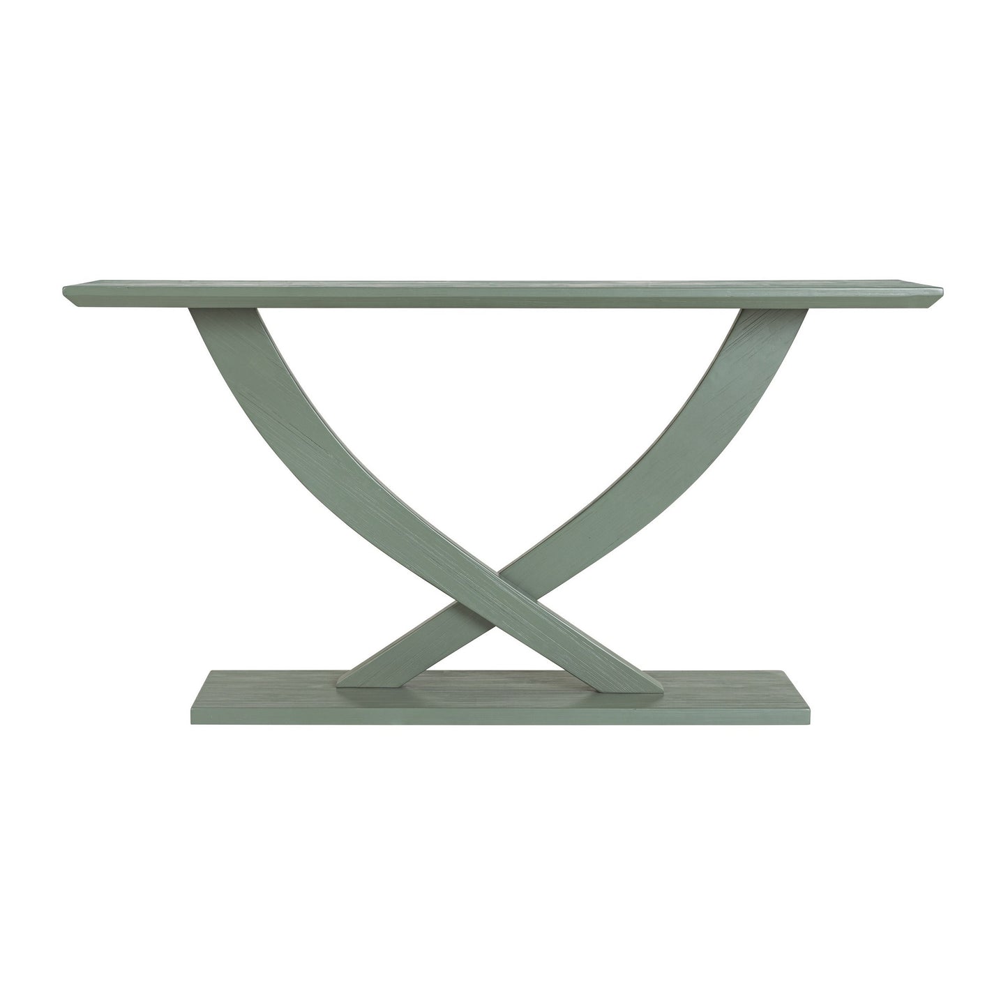 Rase 57 Inch Console Table Cross Leg Design Pedestal Base Gray Green By Casagear Home BM311536