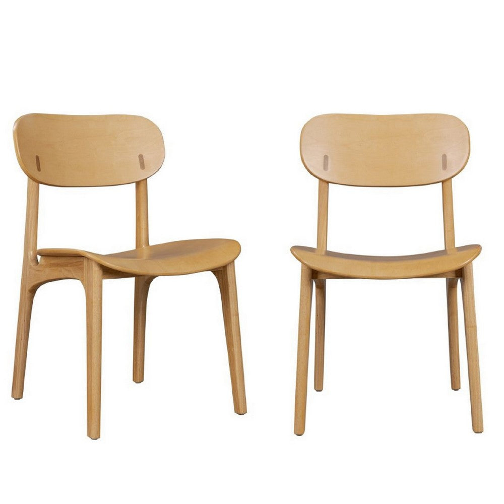 Seln 20 Inch Dining Chair Set of 2 Curved Seat Splayed Legs Light Brown By Casagear Home BM311540