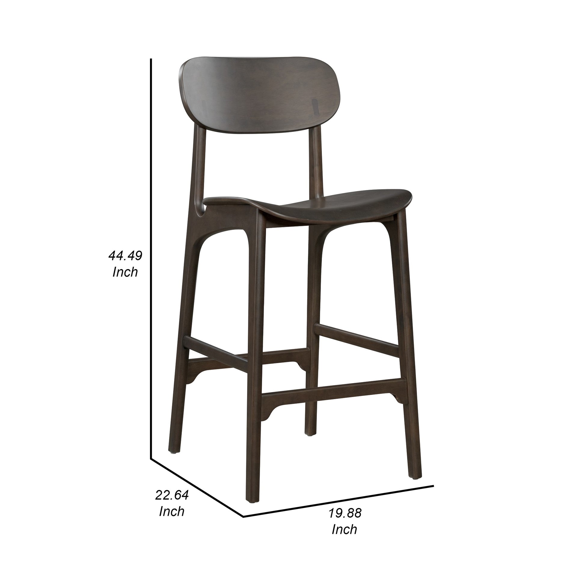 Seln 30 Inch Barstool Chair Curved Seat Open Back Dark Gray Wood By Casagear Home BM311542