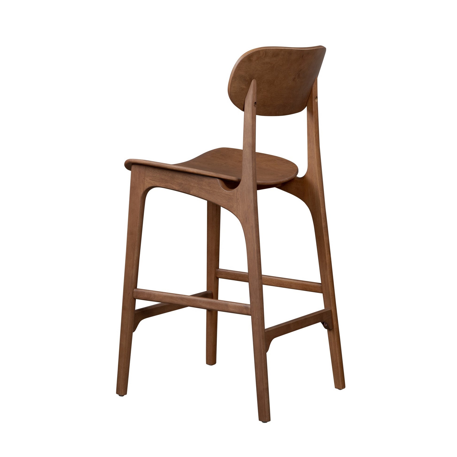 Seln 24 Inch Counter Stool Chair Curved Seat Open Back Dark Brown Wood By Casagear Home BM311543