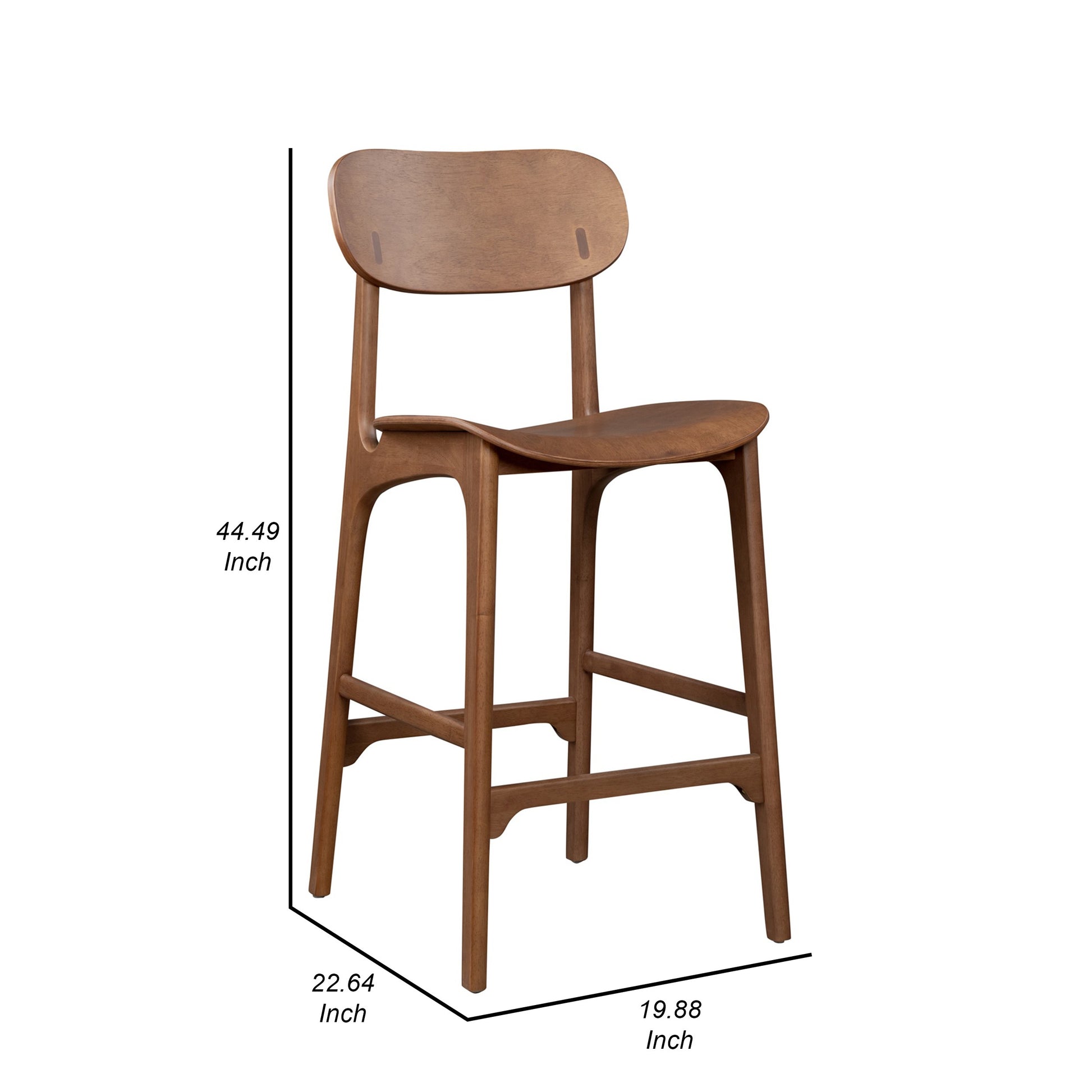 Seln 30 Inch Barstool Chair Curved Seat Open Back Dark Brown Wood By Casagear Home BM311544