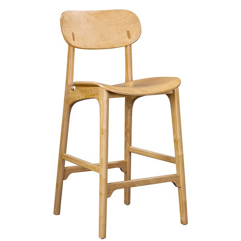 Seln 30 Inch Barstool Chair, Curved Seat, Open Back, Light Brown Wood By Casagear Home