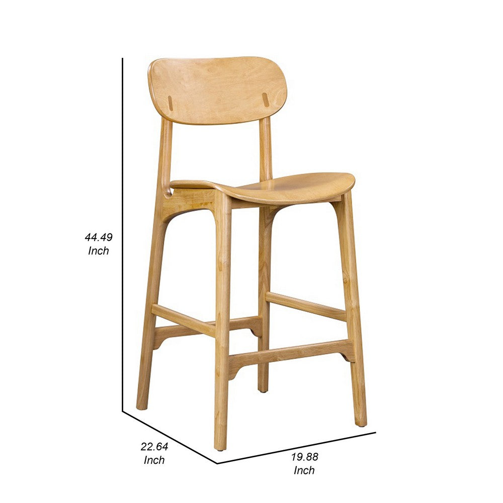 Seln 30 Inch Barstool Chair Curved Seat Open Back Light Brown Wood By Casagear Home BM311546