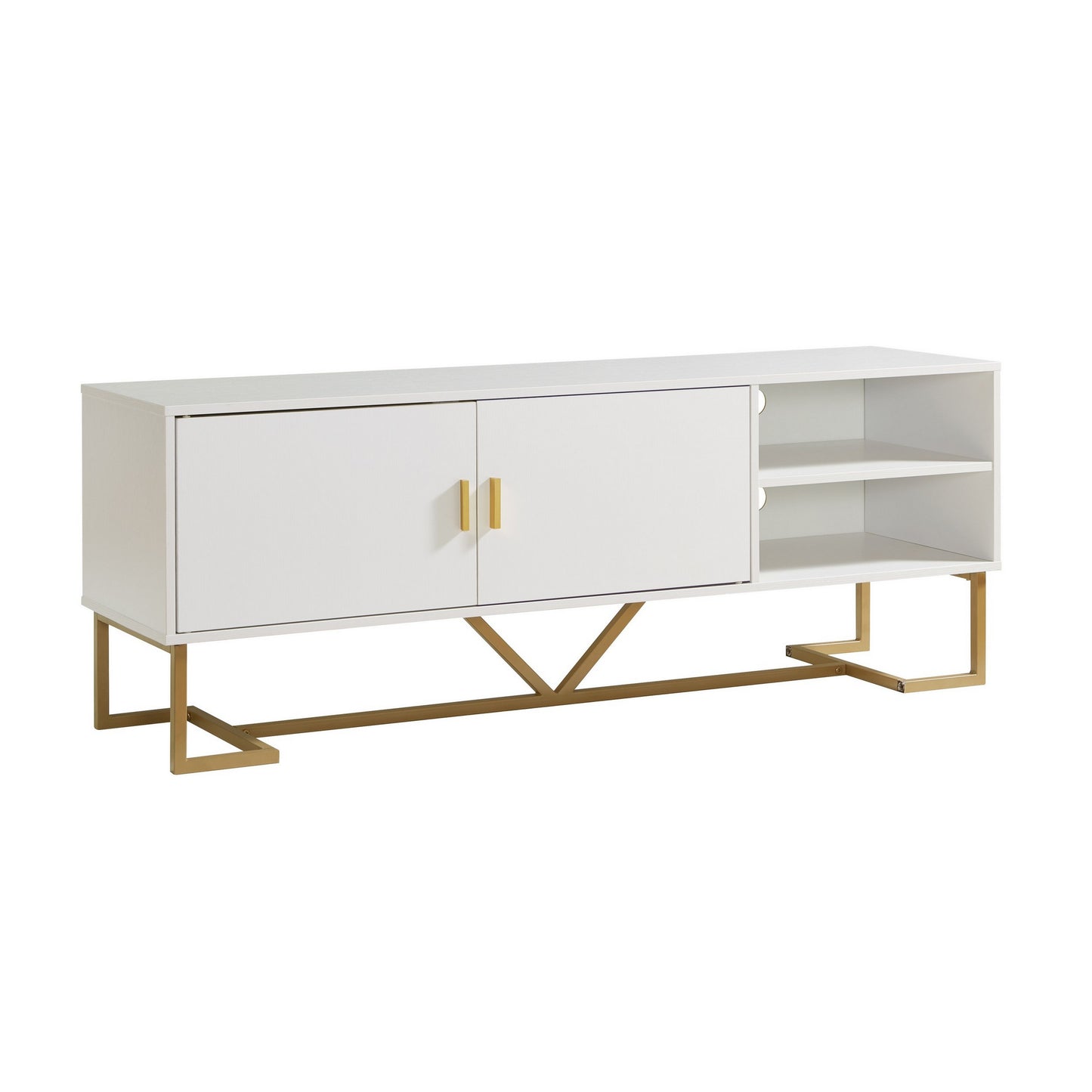 Bery 60 Inch TV Media Entertainment Console 2 Door Cabinet White Gold By Casagear Home BM311567