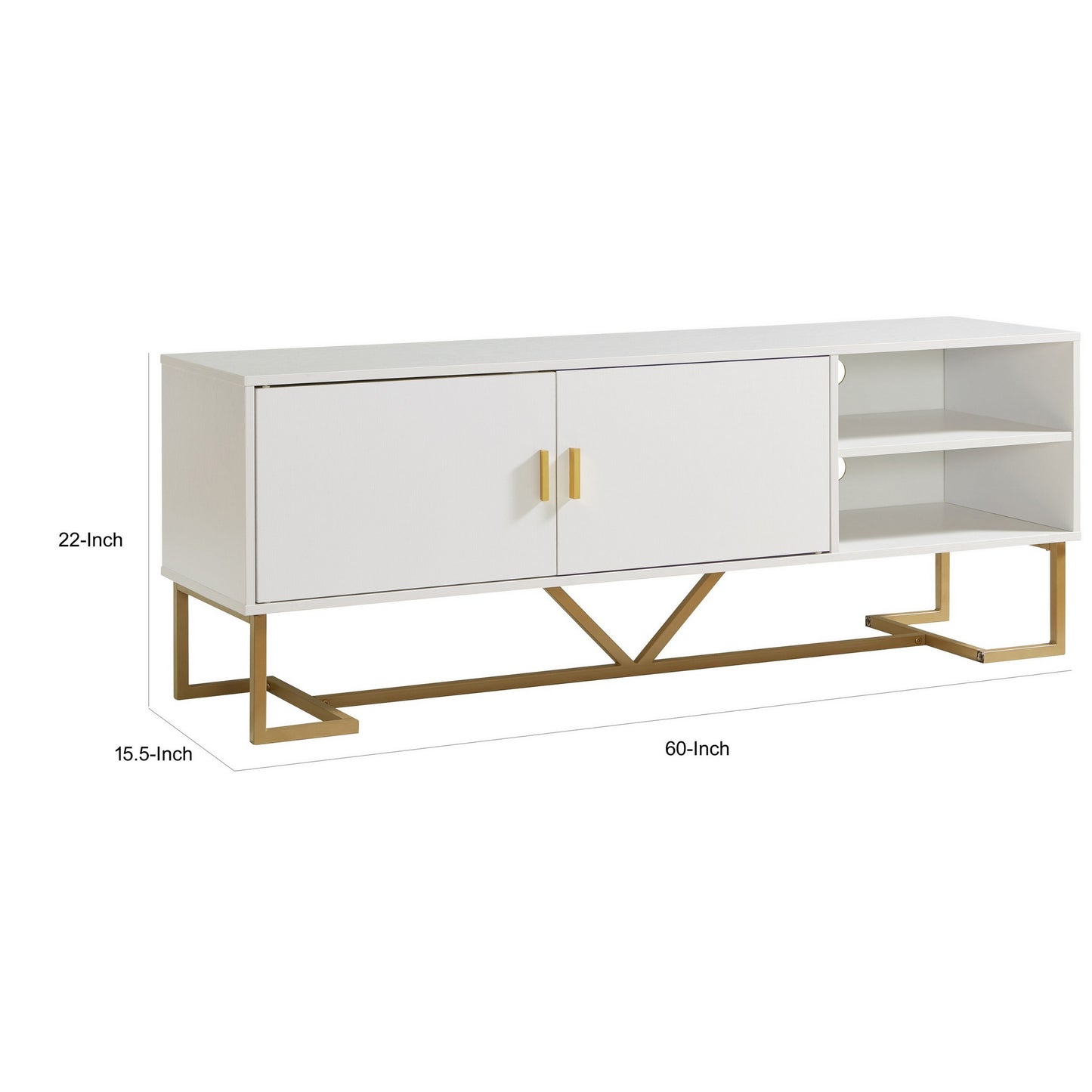 Bery 60 Inch TV Media Entertainment Console 2 Door Cabinet White Gold By Casagear Home BM311567