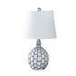 20 Inch Table Lamp Luxurious Lattice Ceramic Body Drum Shade Blue Silver By Casagear Home BM311576