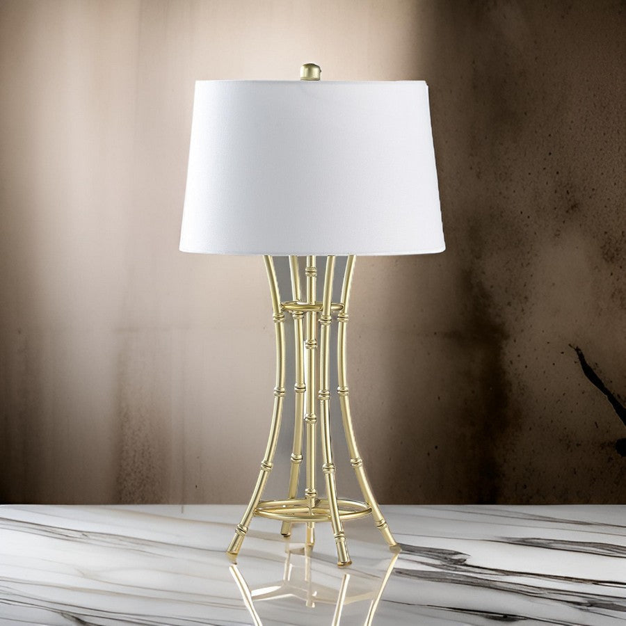 Lisi 29 Inch Table Lamp White Drum Shade Gold Mettalic Bamboo Style Base By Casagear Home BM311577