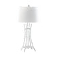 Lisi 29 Inch Table Lamp White Shade Silver Mettalic Bamboo Style Base By Casagear Home BM311578