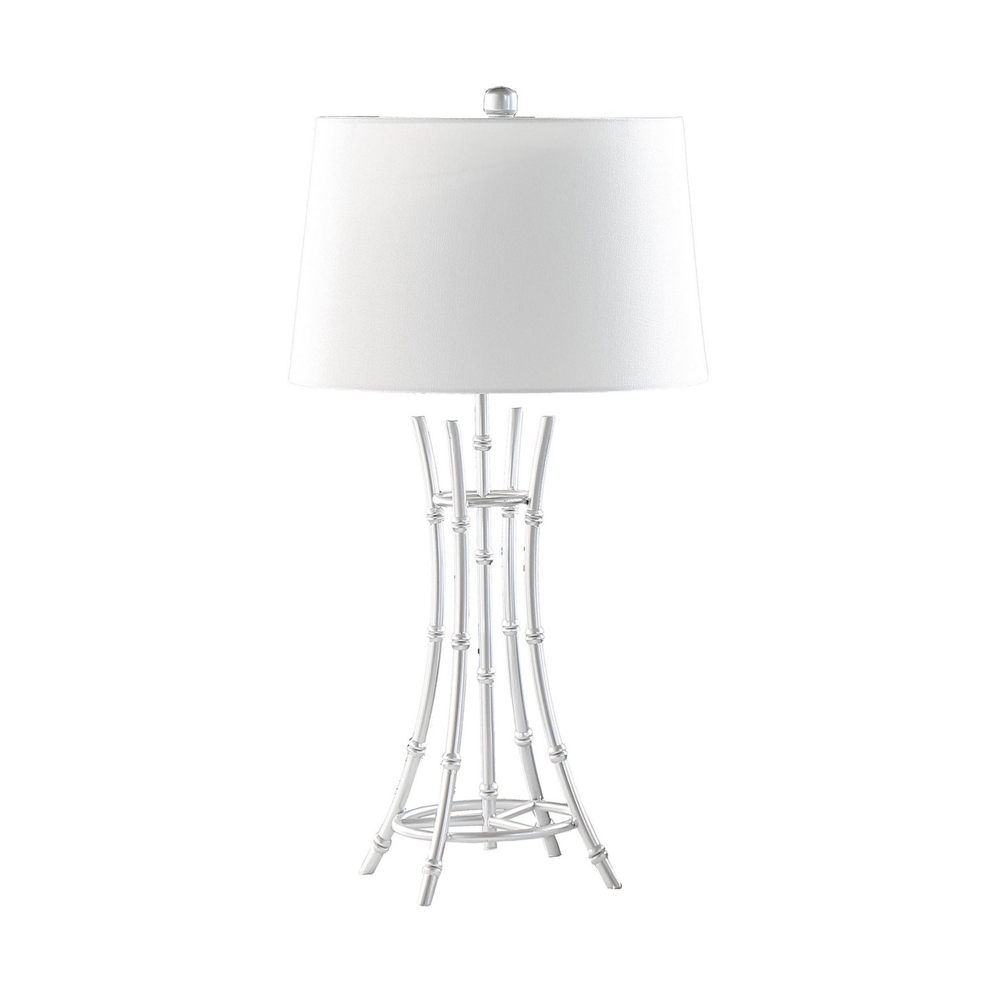 Lisi 29 Inch Table Lamp White Shade Silver Mettalic Bamboo Style Base By Casagear Home BM311578