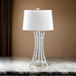 Lisi 29 Inch Table Lamp White Shade Silver Mettalic Bamboo Style Base By Casagear Home BM311578