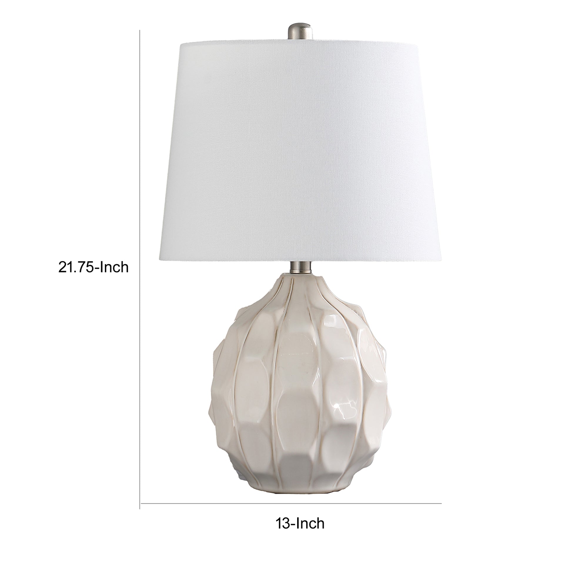 22 Inch Table Lamp Cream Round Cascading Ceramic Design Urn Brushed Metal By Casagear Home BM311579