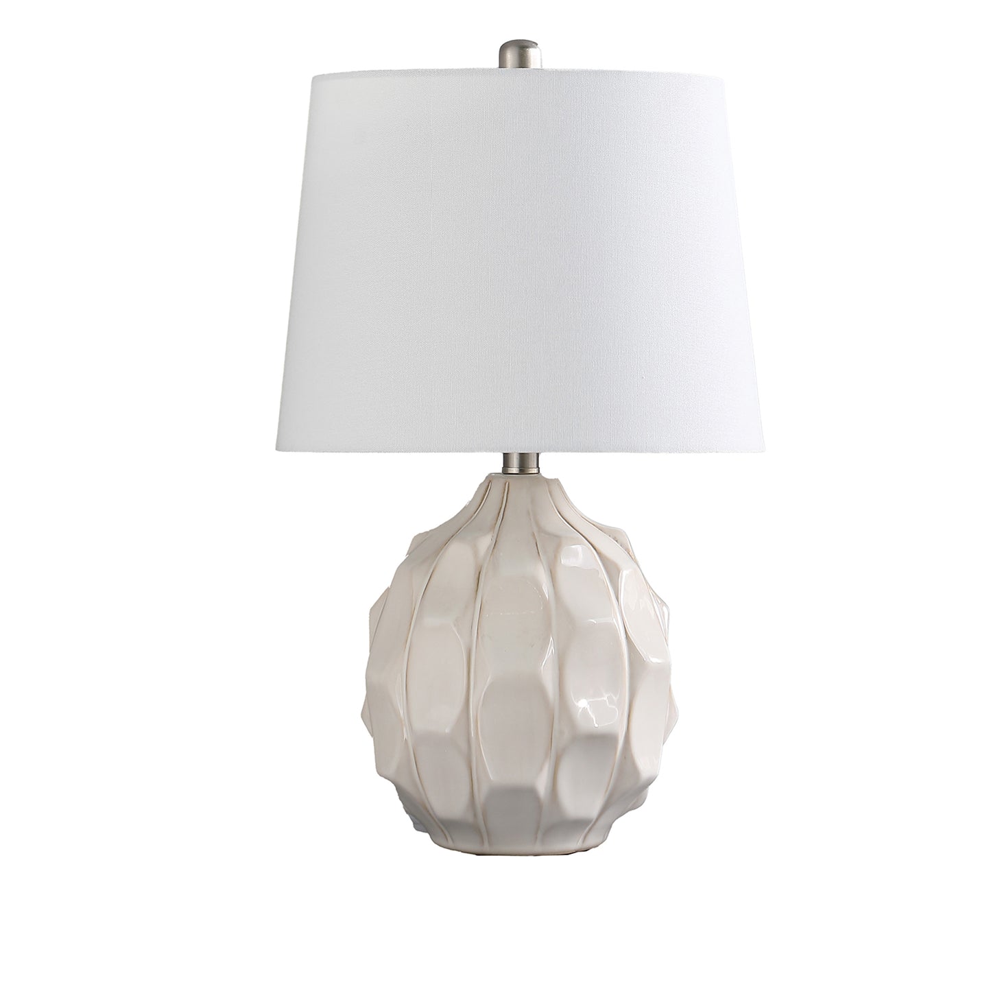 22 Inch Table Lamp Cream Round Cascading Ceramic Design Urn Brushed Metal By Casagear Home BM311579