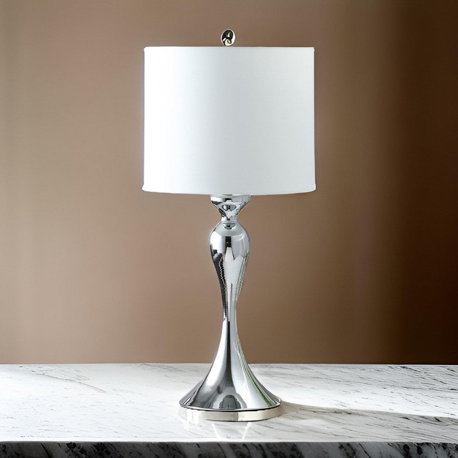 Omi 25 Inch Table Lamp Drum White Shade Sleek Slender Modern Chrome Body By Casagear Home BM311580